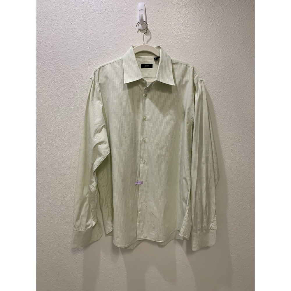 Hugo Boss Shirt Green Plaid 17 36/37 Button Down Long Sleeve